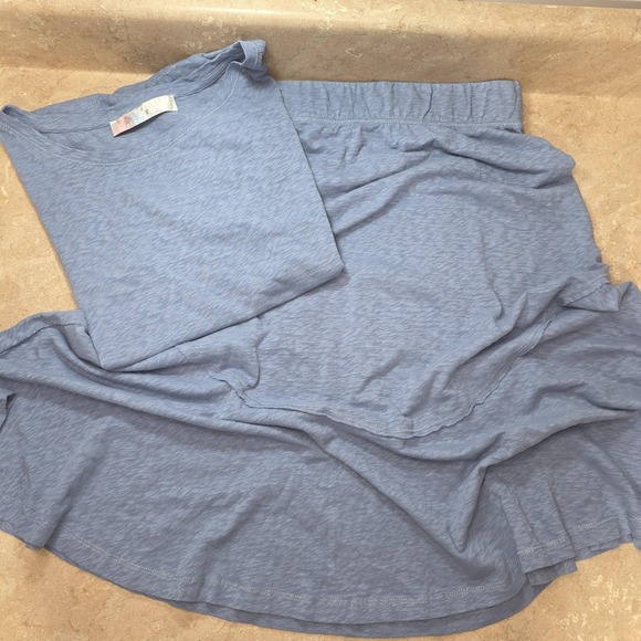 New Free People FP Beach 2 pc Set Women XS Blue Tee Skirt Lounge Poolside Boho - Picture 5 of 15